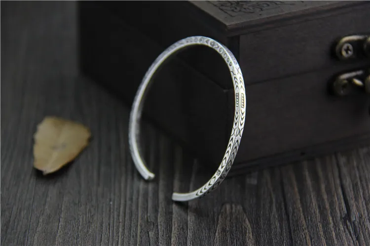 C&ampR Real 999 Sterling Silver bangle bracelet for women carved symbol opening bangles Thai bracelets Fine Jewelry | Украшения и