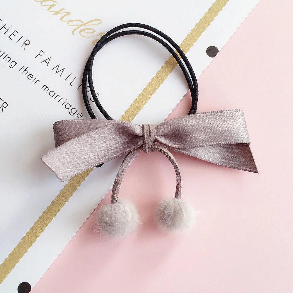 Резинка для волос с бантом и помпоном эластичная Многослойная лента аксессуары