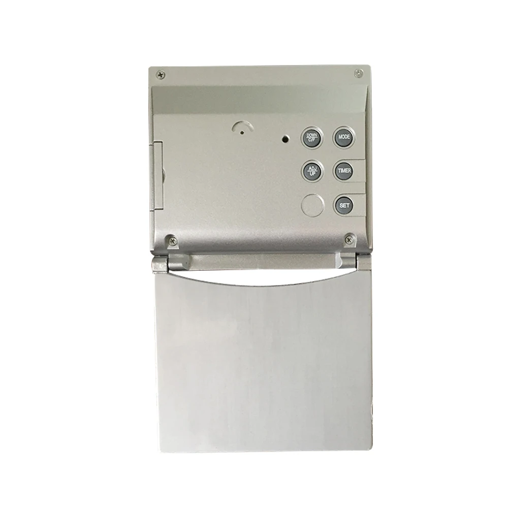 Цифровая метеостанция серебристого цвета с ЖК-дисплеем складной стол