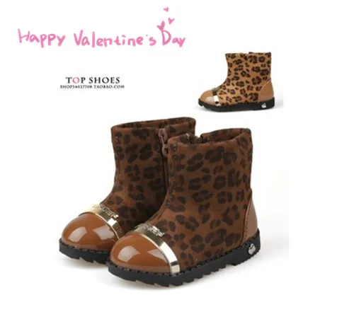 Новинка 2017 зимние модели Боковая молния на мягкой подошве для обувь леопардовой