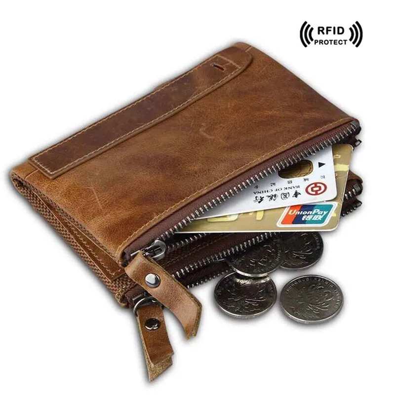 Кожаный кошелек Crazy Horse с защитой от радиочастотной идентификации для банковских