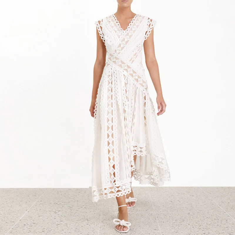 2019 Мода v образным вырезом Весна летние выходные пляж без рукавов Асимметричные