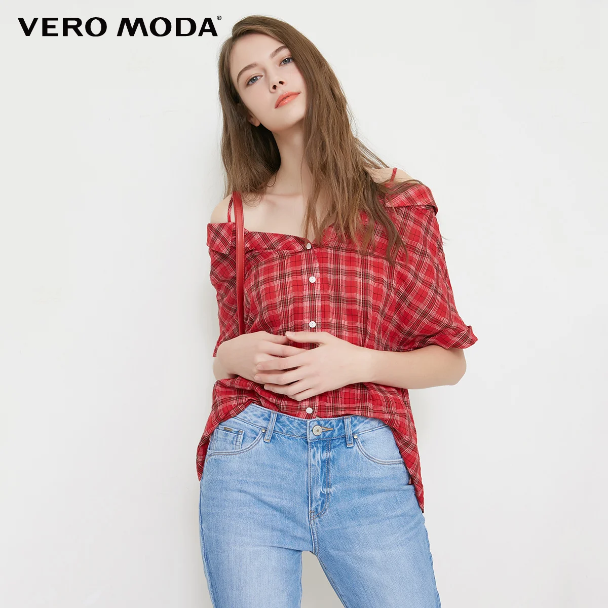 Fiesta Vero Moda рубашка женская женский топ с открытыми плечами клетчатая рубашка с короткими рукавами | 31836W506 - Цвет: Fiesta