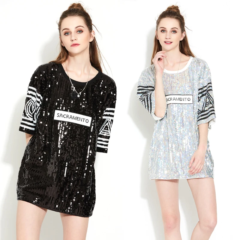 2020 модная летняя футболка женский топ с блестками женские рубашки круглым