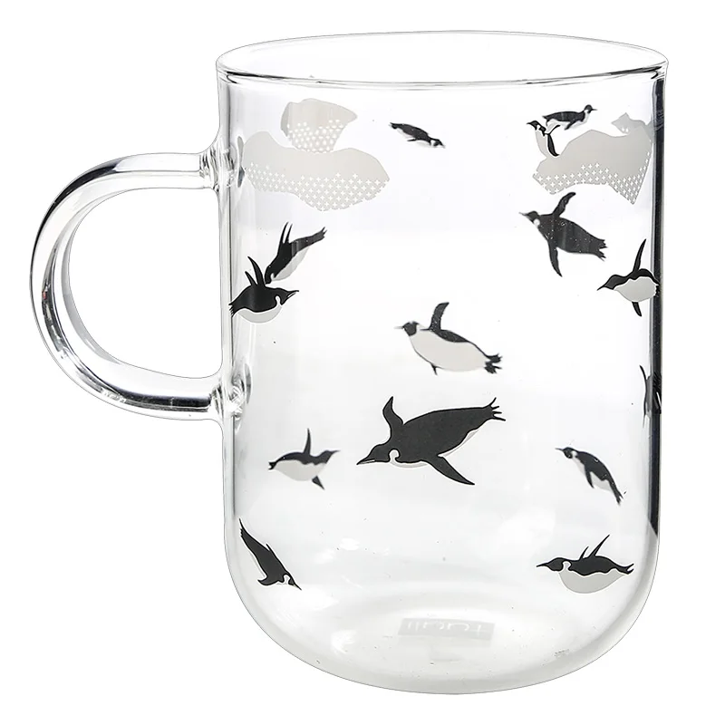 Penguin 500ml Kawaii бабочка кролик чайная кружка милый кролик стеклянная кофейная кружка термостойкая кофейная чашка Zakka чайная чашка 370 мл пивная кружка Прямая поставка - Цвет: Penguin 500ml