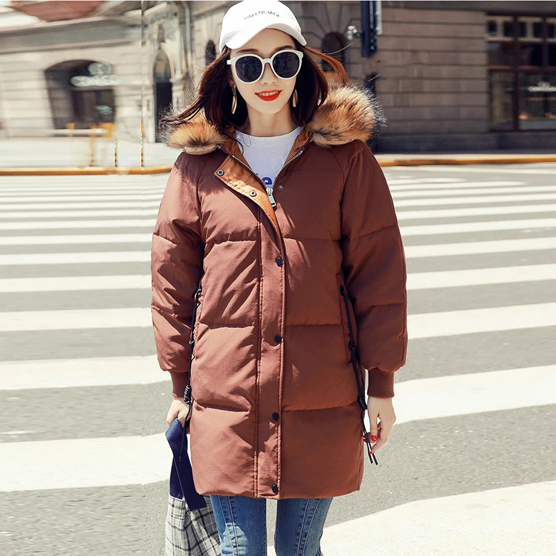 Женское зимнее пуховое пальто с большим меховым воротником модные женские парки
