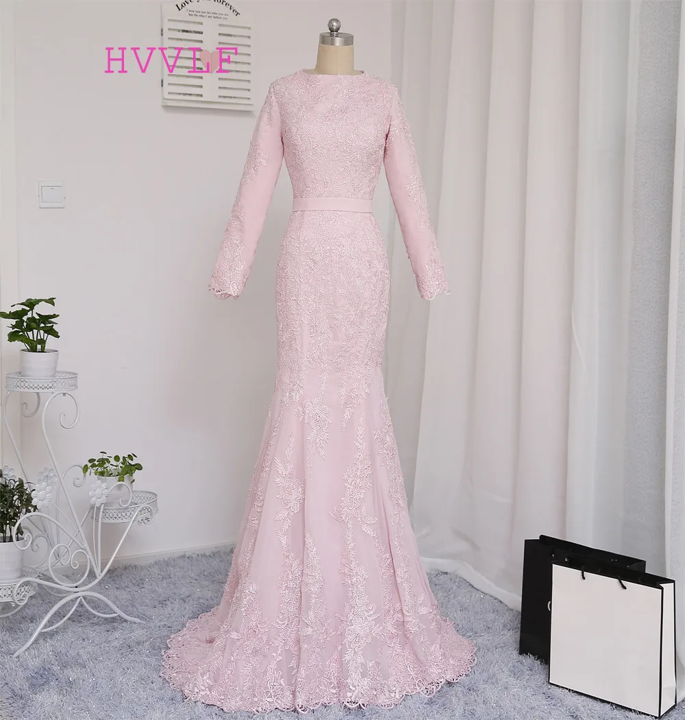 Мусульманские Вечерние платья русалки одежда с длинным рукавом розового цвета