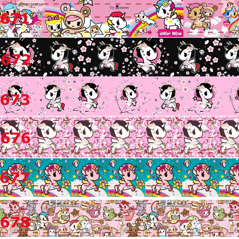 Новое поступление 50 ярдов tokidoki ленты напечатаны grosgrain мультфильм DIY Бесплатная