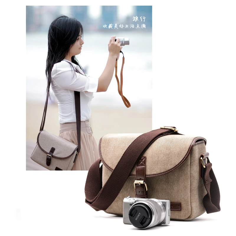 Мужская и женская сумка для водонепроницаемых камер DSLR для Sony Nikon Canon Canvas Micro Single Messenger Flower Leather Photography Shoulder on.