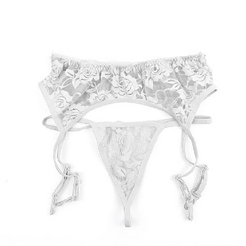 White Garter Сексуальное нижнее белье сексуальное чулки комплект кружевной топ облегающие высокие чулки+ пояс с подвязками+ стринги сексуальные нейлоновые колготки женские эротические Чулочные изделия - Цвет: White Garter