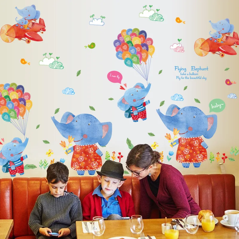 Мультяшный милый слон шар любовь стикер на стену в форме сердца обои для детской