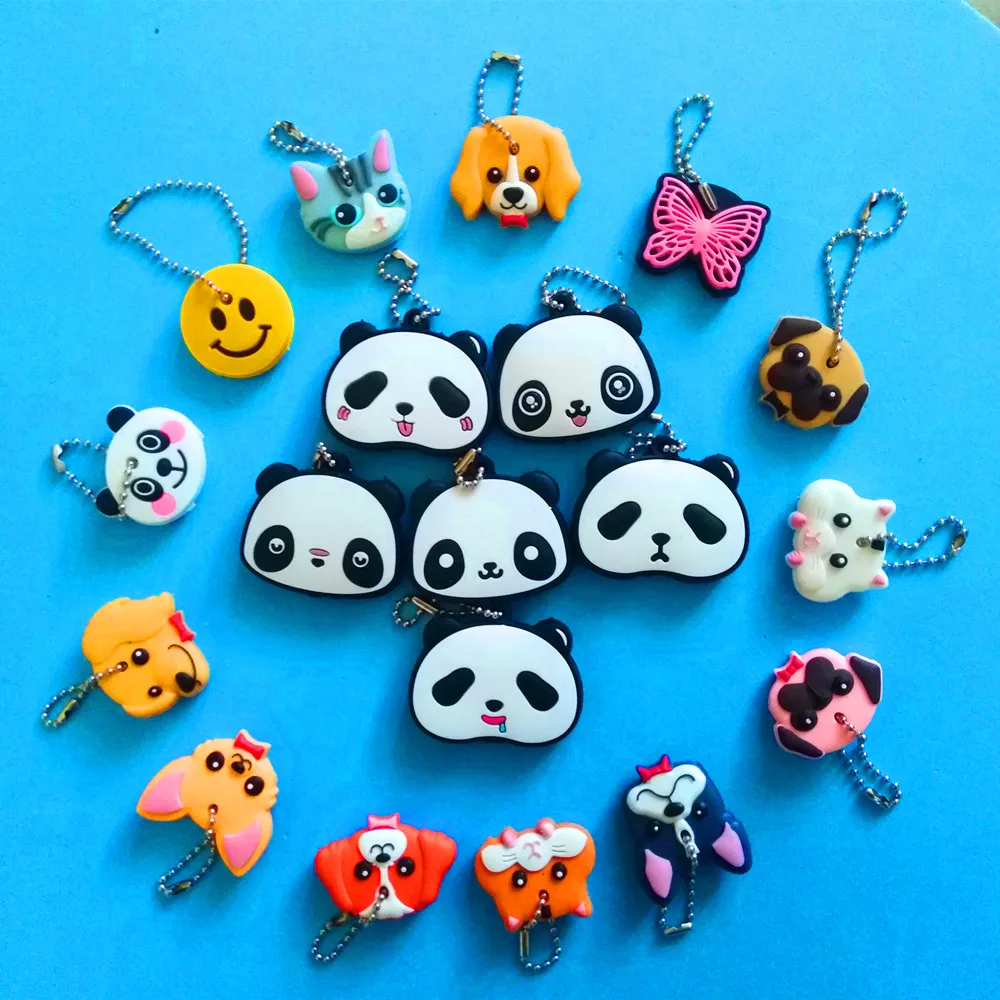 

New Cartoon anime key cover silicone key chain cat dog rabbit butterfly smile face panda key ring animal pet key cover