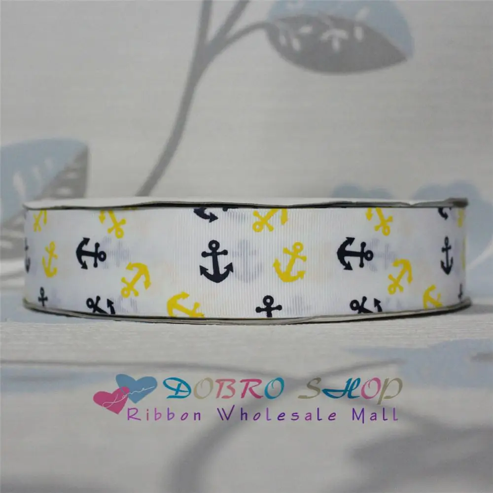 Распродажа 100Yds 1-1/" 38 мм желтый темно-якоря печатных Grosgrain ленты, ленты для ремесел, вечерние/елочные украшения, подарочная упаковка