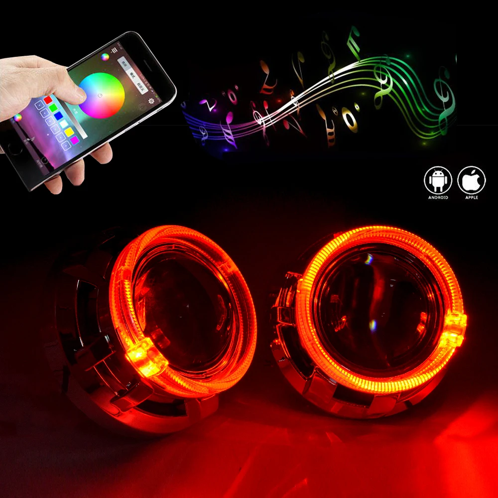 Автомобильный биксеноновый прожектор H4Q5 3 0 дюйма с RGB app Bluetooth Функция ангельские