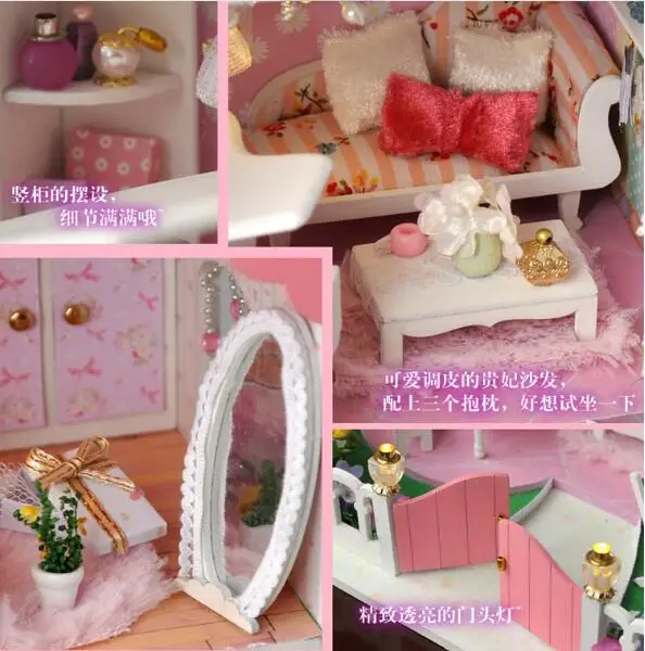 Кукольный дом с мебелью ручной работы деревянный diy подарки на день рождения 3D