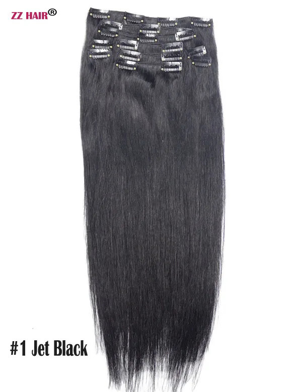 ZZHAIR, 140 г-280 г, 1"-28", волосы remy для машинного производства, 10 шт. в наборе, человеческие волосы для наращивания на заколках, набор на всю голову, Натуральные Прямые Волосы - Цвет: #1