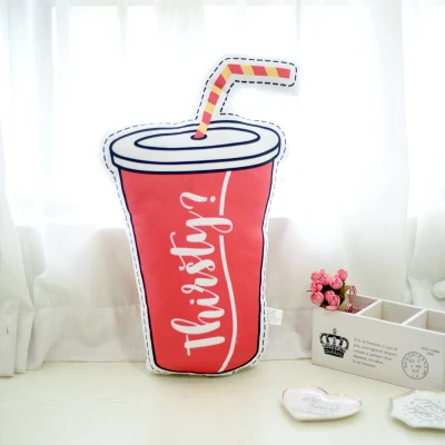 Red Straw Cola Милые Креативные декоративные подушки INS в стиле 3D мультяшная короткая плюшевая игрушка подушка ультра-мягкая имитация косметики продукты обувь подушки - Цвет: Red Straw Cola