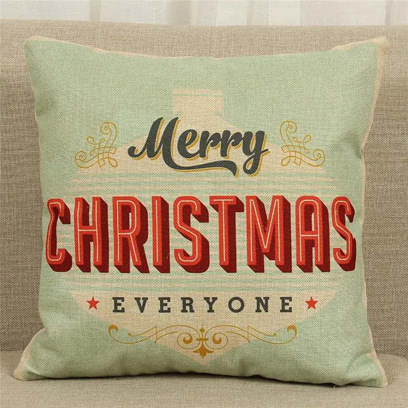 34 Квадратная льняная наволочка с надписью «Merry Christmas», наволочка с изображением Санта-лося и колокольчика для домашнего дивана, Рождественский Декор - Цвет: 34