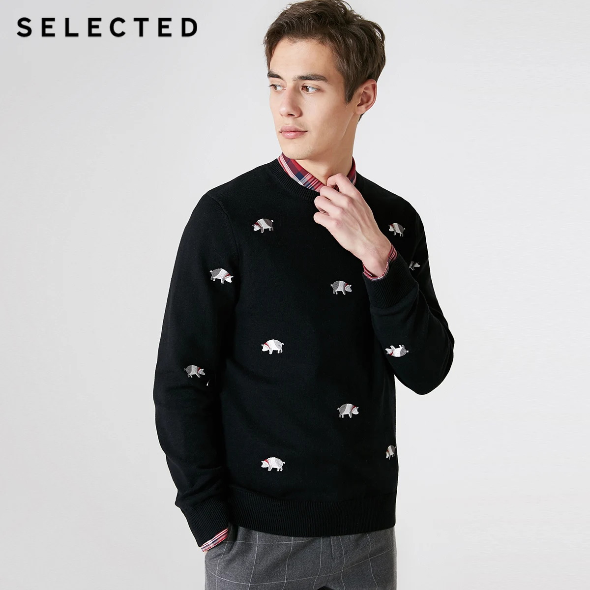 Отборный мужской весенний пуловер с принтом зодиака вязаный 100% хлопок