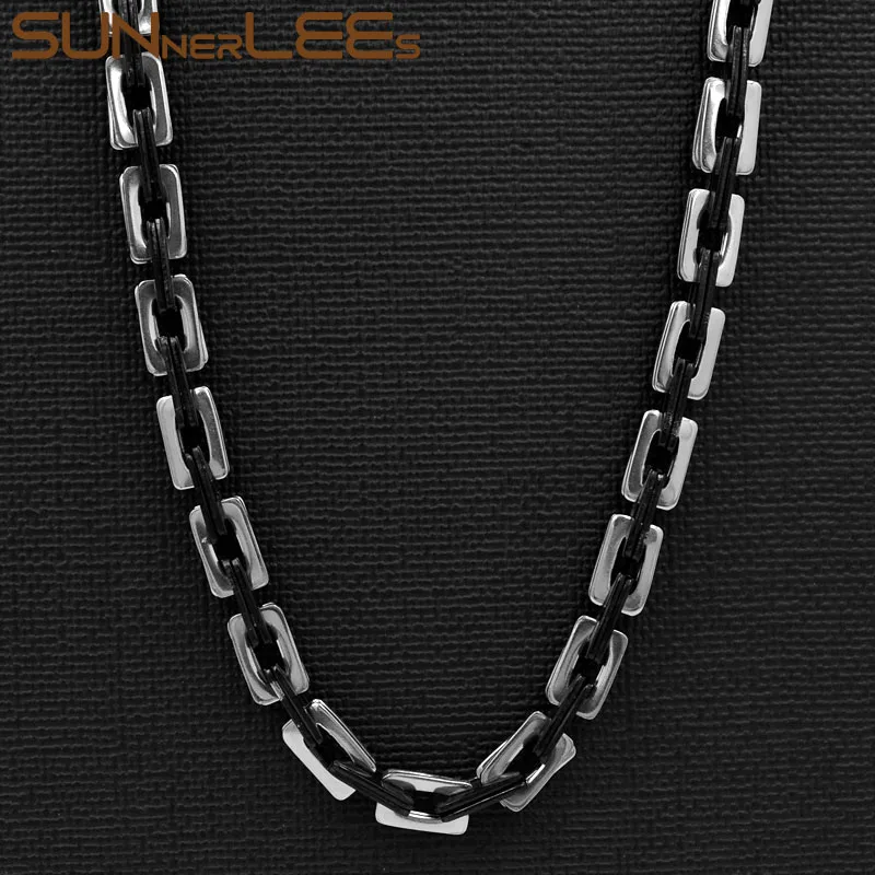 Silver-Black SUNNERLEES модные украшения 316L ожерелье из нержавеющей стали 6 мм Геометрическая Цепочка Золото Серебро Черный для мужчин женщин SC150 N - Окраска металла: Silver-Black