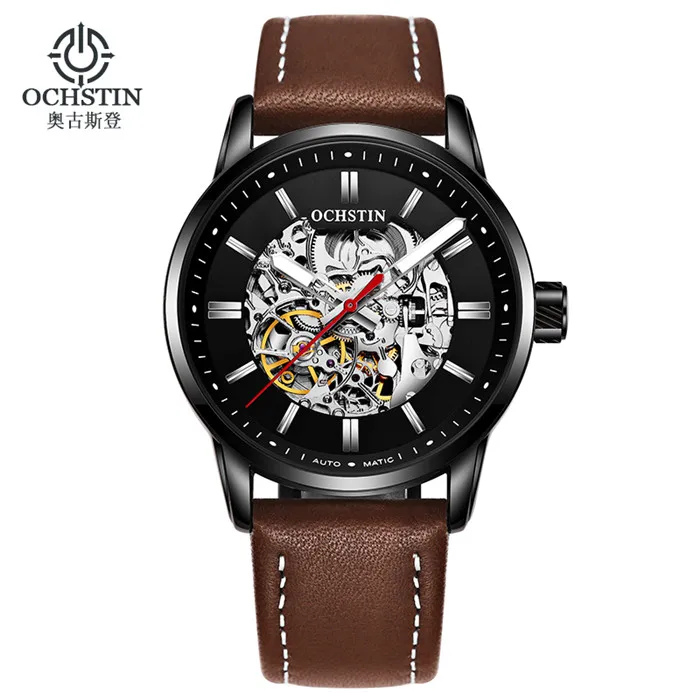 OCHSTIN спортивные дизайнерские часы мужские часы Топ бренд класса люкс Montre Homme Часы Мужские автоматические часы с скелетом - Цвет: black brown 001B