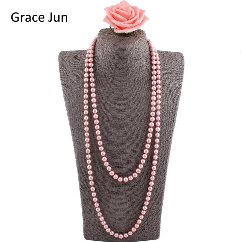 Бренд Grace Jun, 14 цветов, высокое качество, роскошная мода, стекло, искусственный жемчуг, для женщин, вечерние, свадебные, ручной работы, длинное жемчужное ожерелье 55"