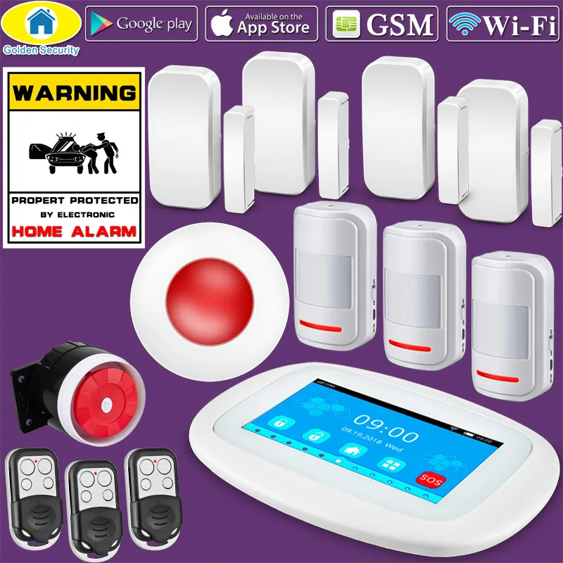 4.3 inch Touch Screen Wireless WIFI GSM Home Burglar Security LCD Touch Keyboard GSM SIM Alarm System Sensor Voice DIY - Цвет: K52 E