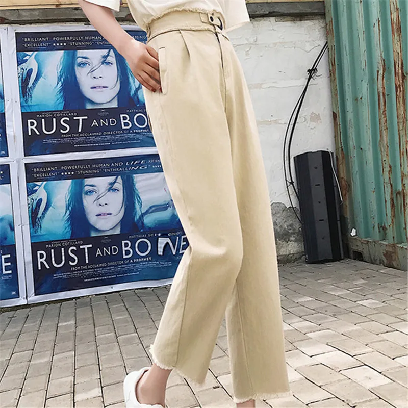 Женские джинсы модные летние с эластичной талией широкие хлопковые повседневные