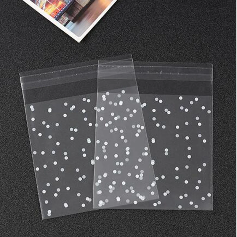 100 шт. прозрачные матовые пластиковые пакеты в белый горошек|bag wedding candy|wedding candybag |