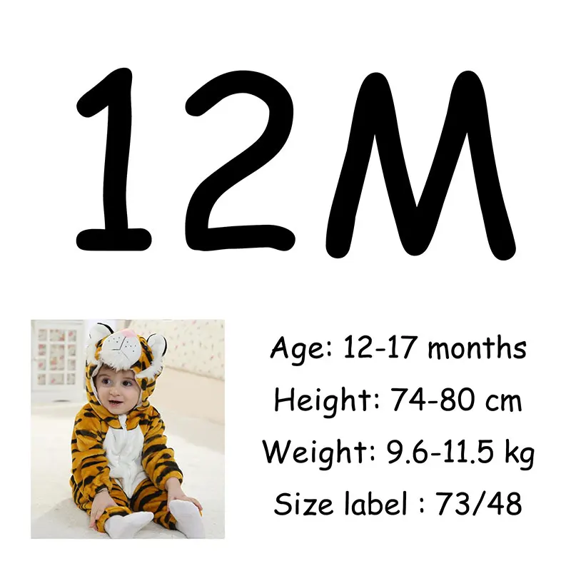 12M Одежда для малышей; костюм с изображением тигра кугуруми для мальчиков и девочек; зимний комбинезон на молнии с капюшоном; Пижама для сна; Забавный милый комбинезон; Детские вечерние костюмы - Цвет: 12M