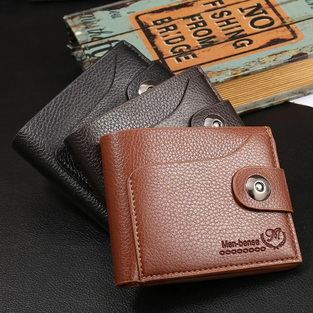 Мужской кошелек из синтетической кожи двойной короткий маленький для денег ID