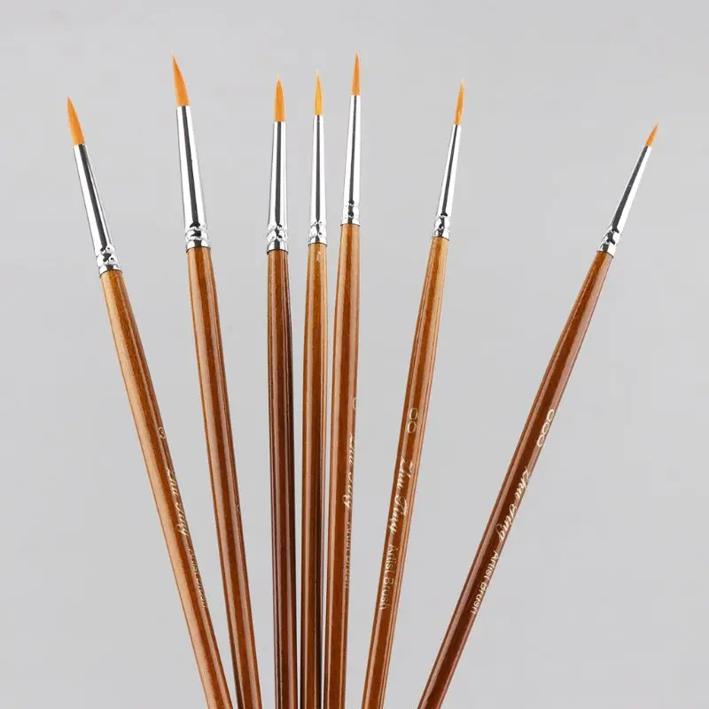 7pcs/set Professional Detail Paint Brush Fine Pointed Tip Miniature Brushes For Acrylic Watercolor Oil Drawing Kits