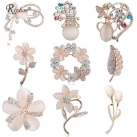 rinhoo charm plant flower leaf brooch for women europe america fashion collar wedding party jewelry stones crystal brooch pins