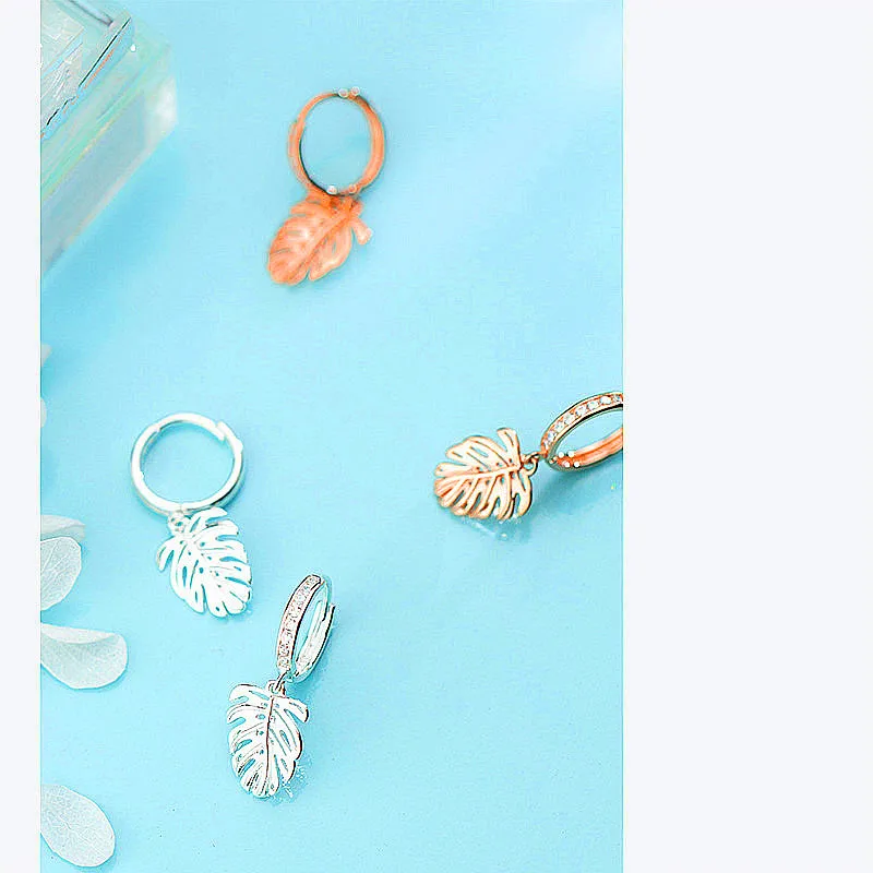 INZATT Новое поступление тропические серьги кольца с цирконом в виде листа монстеры