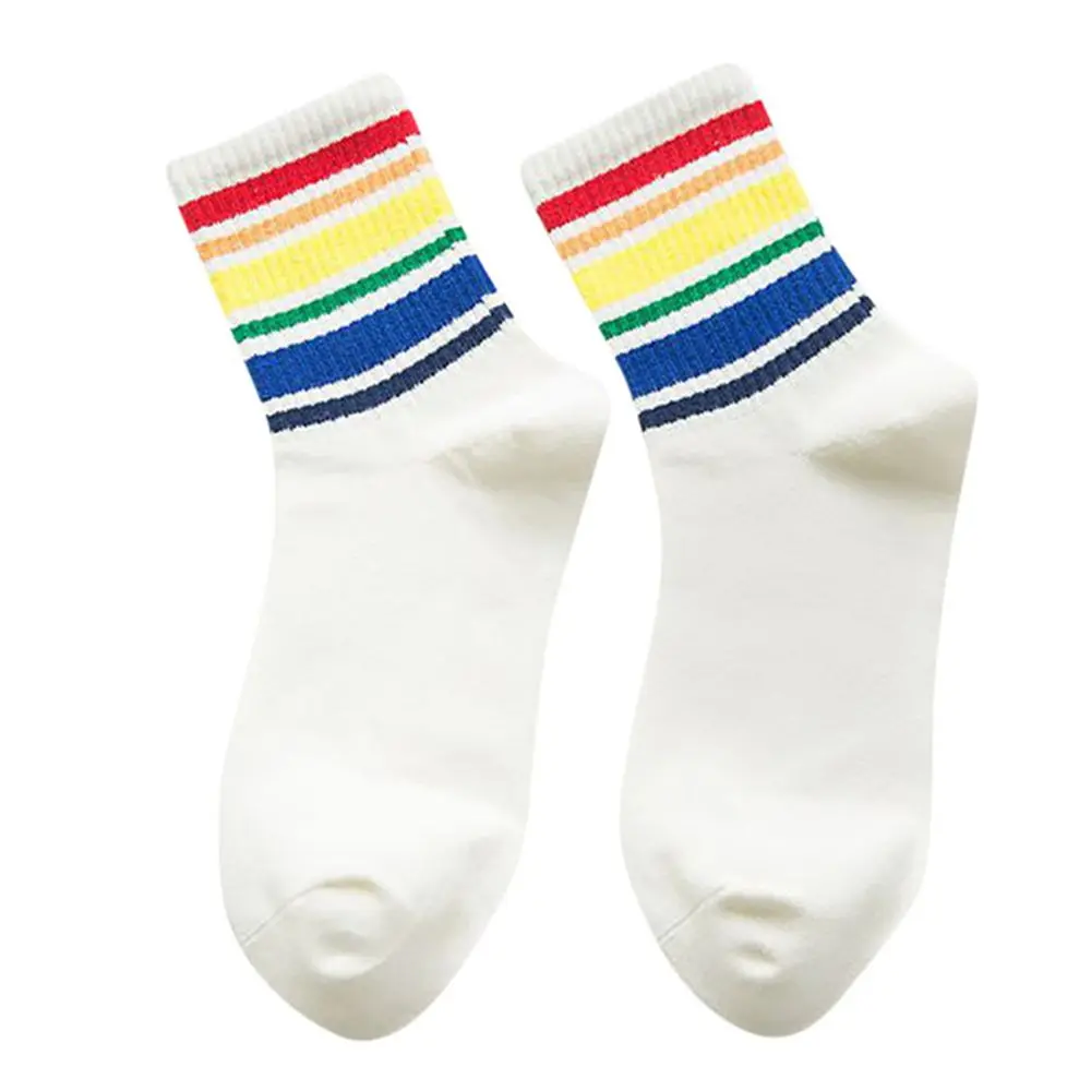 

2019 New Women Socks 1 Pair Long Cotton Rainbow Color Striped Printed Novelty Fashion Lady Autumn Socks All Season Fashionable