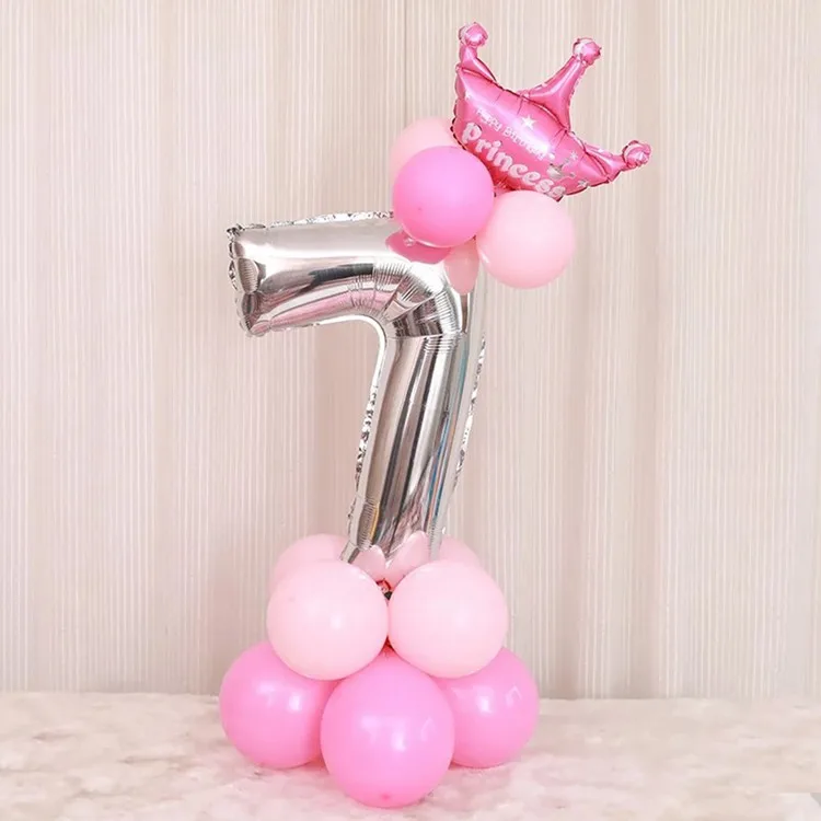 Silver Pink 7 Воздушные шары из фольги с цифрами 1, 2, 3, 4, 5, 6, 7, 8, 9, шары с днем рождения, 1 день рождения, украшения для детской вечеринки, для мальчиков и девочек - Цвет: Silver Pink 7