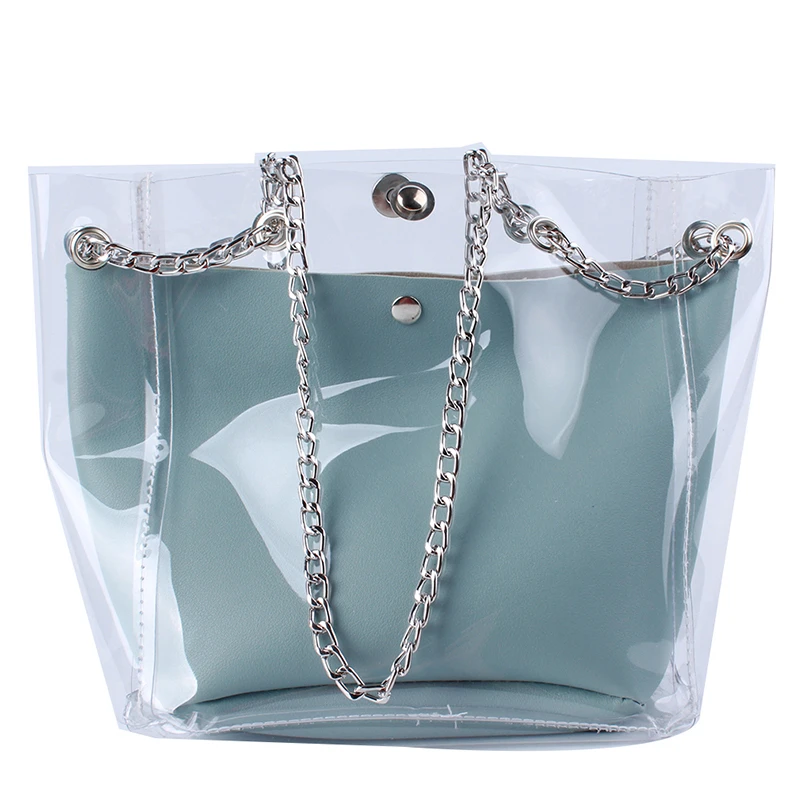 Женские маленькие сумки ведро пластиковые прозрачные композитные цепочки