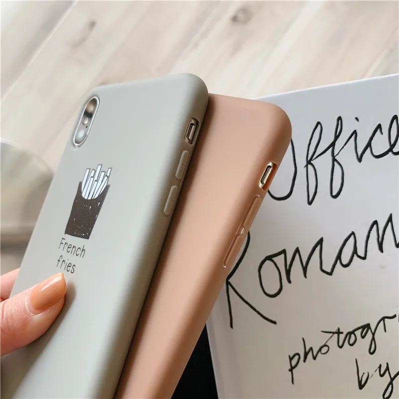 French fries coffee Phone Case For iPhone 7 XR Simple Solid Color Ultrathin Soft TPU Candy Back Cover |