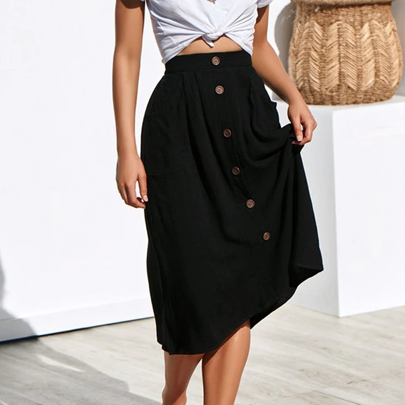 GOPLUS 2020 Summer Elegant Solid Skirts Women High Waist Buttons Maxi Skirt Lady Chic Vintage Party Streetwear Female | Женская одежда