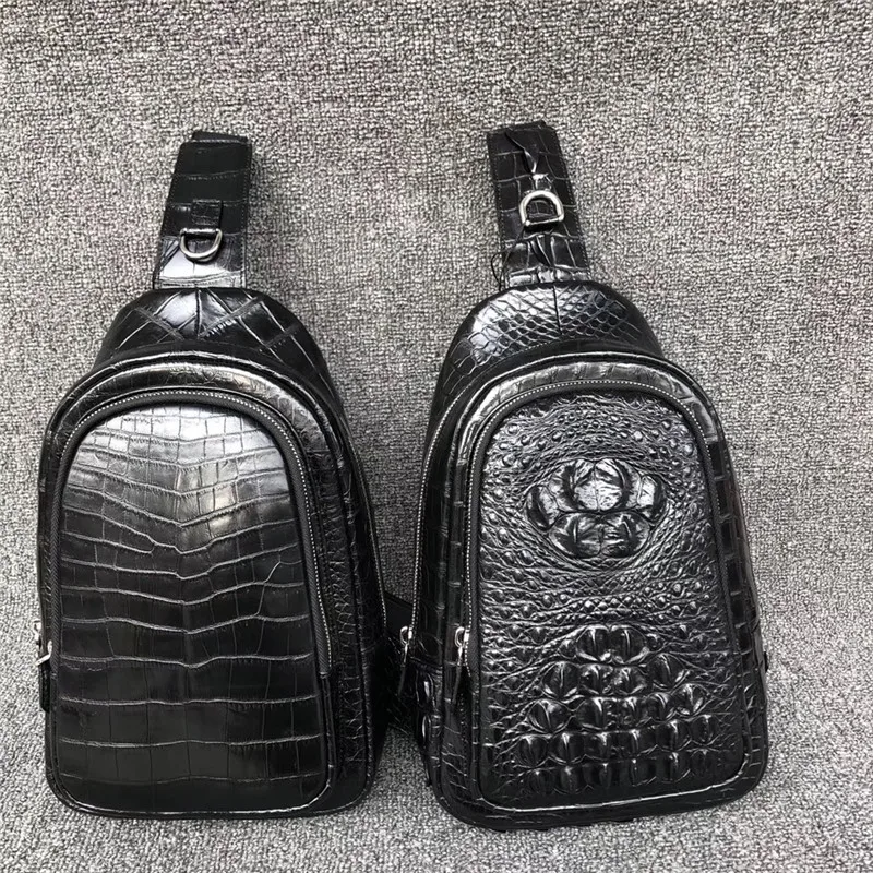 Подлинная крокодиловая кожа живота мужская повседневная черная нагрудная сумка