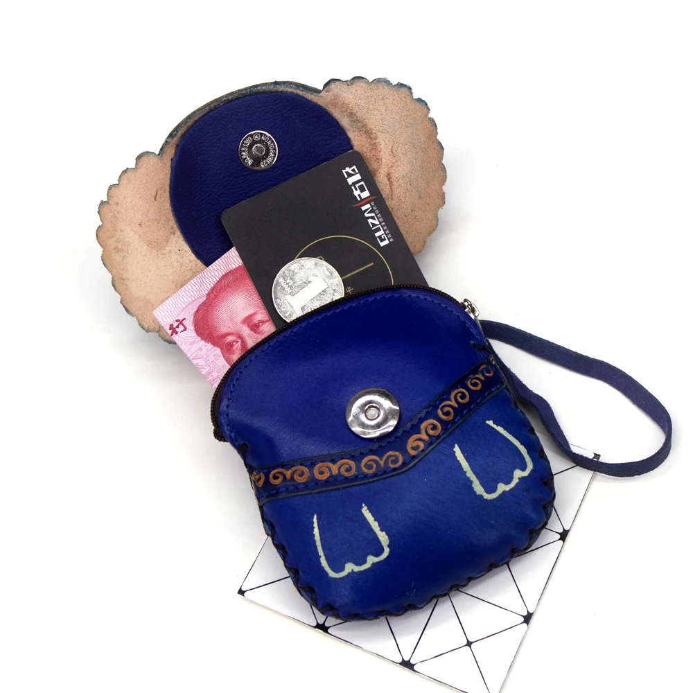 Vintage Genuine Leather carving Cartoon Animal model Coin Purse Women Handmade Small bags Cute girls Clutch change purse wallets | Багаж и