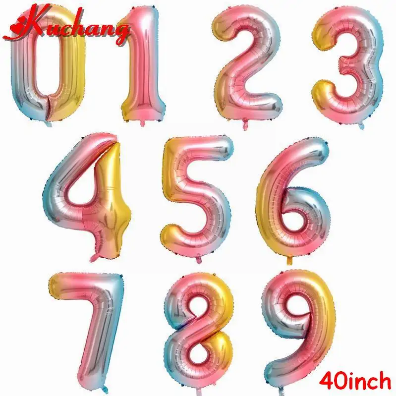 40inch 2 шт 16/30/40 дюймов градиентный цветной номер фольги гелиевые воздушные шары 16 18 20 25 30 40 50 лет для взрослых декор для вечеринки в честь Дня рождения поставки - Цвет: 40inch