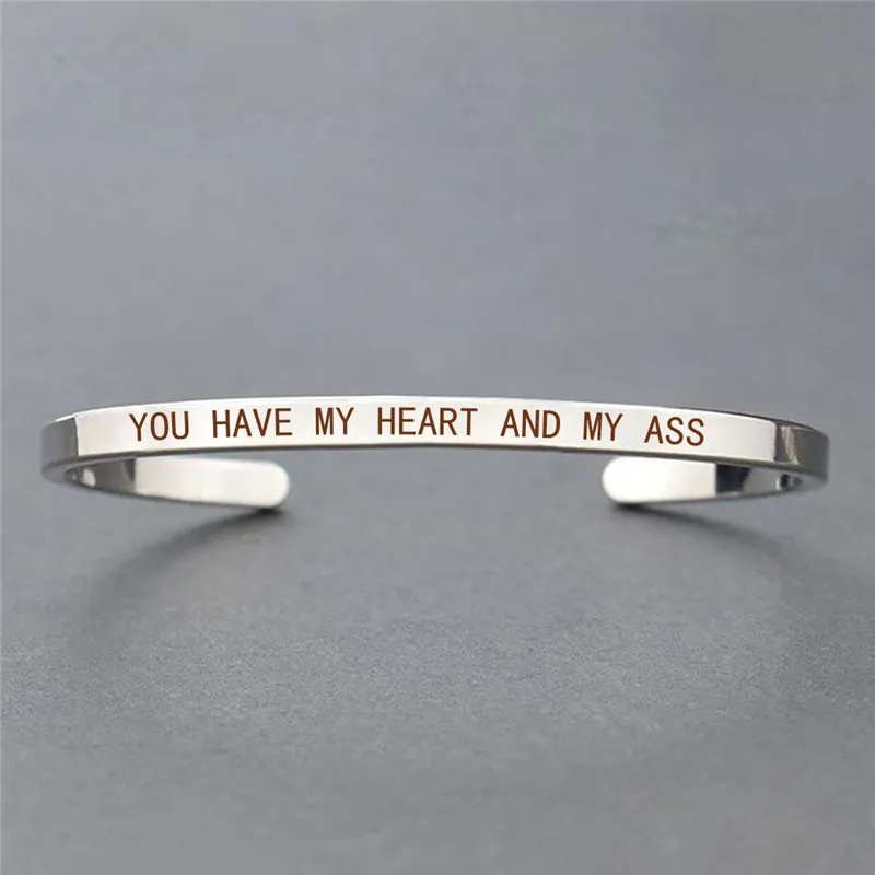 Забавный браслет с гравировкой букв "You Have My Heart and My Ass", Браслет-манжета для влюбленных, парные ювелирные изделия, подарок для подруги и друга