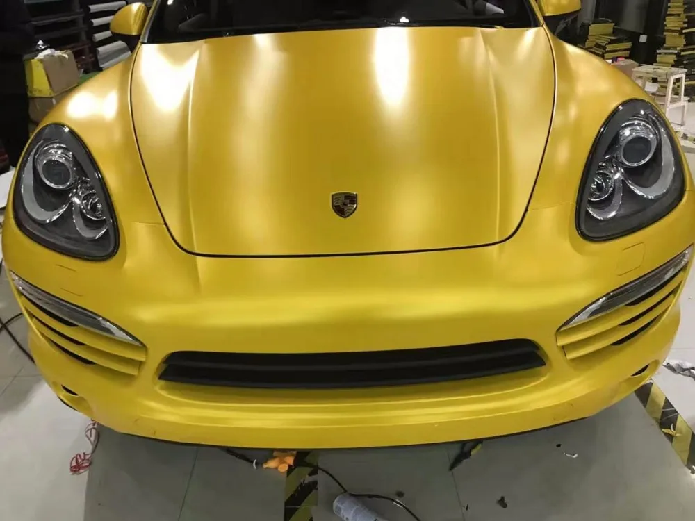 Лучшее качество Шмель желтый сатин матовый хром виниловые обертывания Пленка