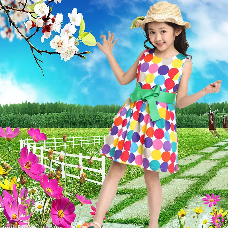 2021 new summer girls dress toddler vest 4 5 6 7 8 9 10 11 12 years old kids rainbow dot Bow Princess Wedding | Детская одежда и