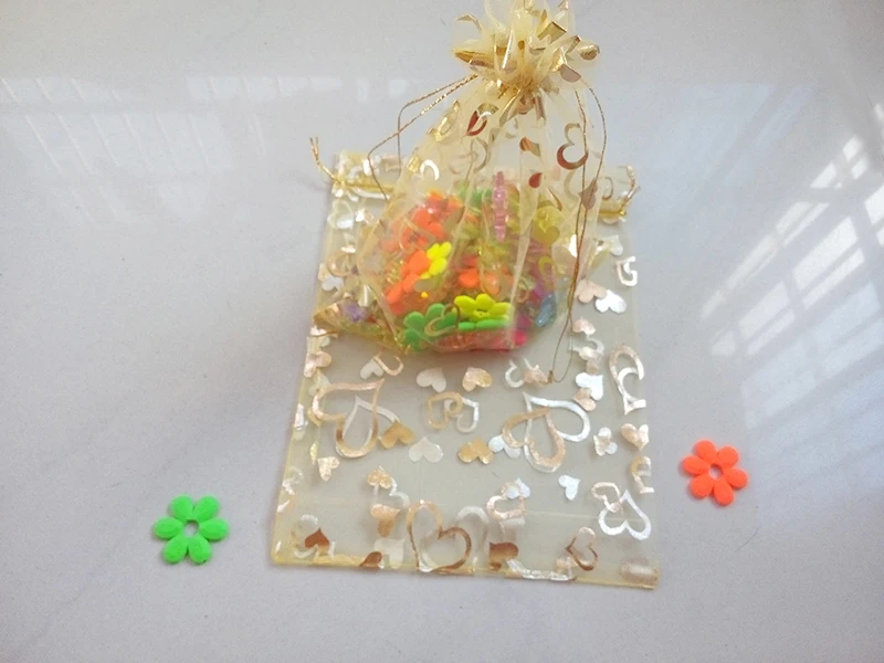 Сумки из органзы с золотым сердцем 13x18 см 50 шт. сумки для упаковки ювелирных