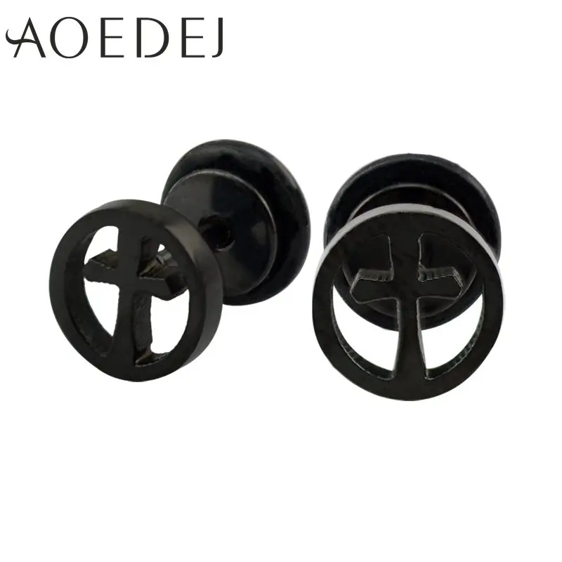 

AOEDEJ Stud Earrings For Women Round Shaped With Cross oorbellen Trendy Black Earrings Piercing Jewelry pendientes mujer moda