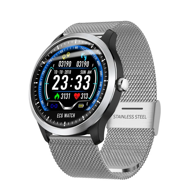 Steel silver N58, новинка, смарт-браслет, ЭКГ PPG, Смарт-часы, мужские, IP67, водонепроницаемые, спортивные часы, пульсометр, кровяное давление, фитнес-браслет - Цвет: Steel silver