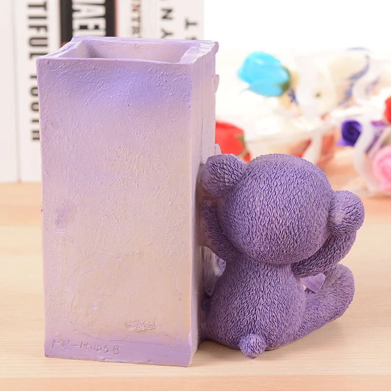 

Purple Cartoon Bear Pen Holder Desk Decorative Bear Pencil Holder for Girls