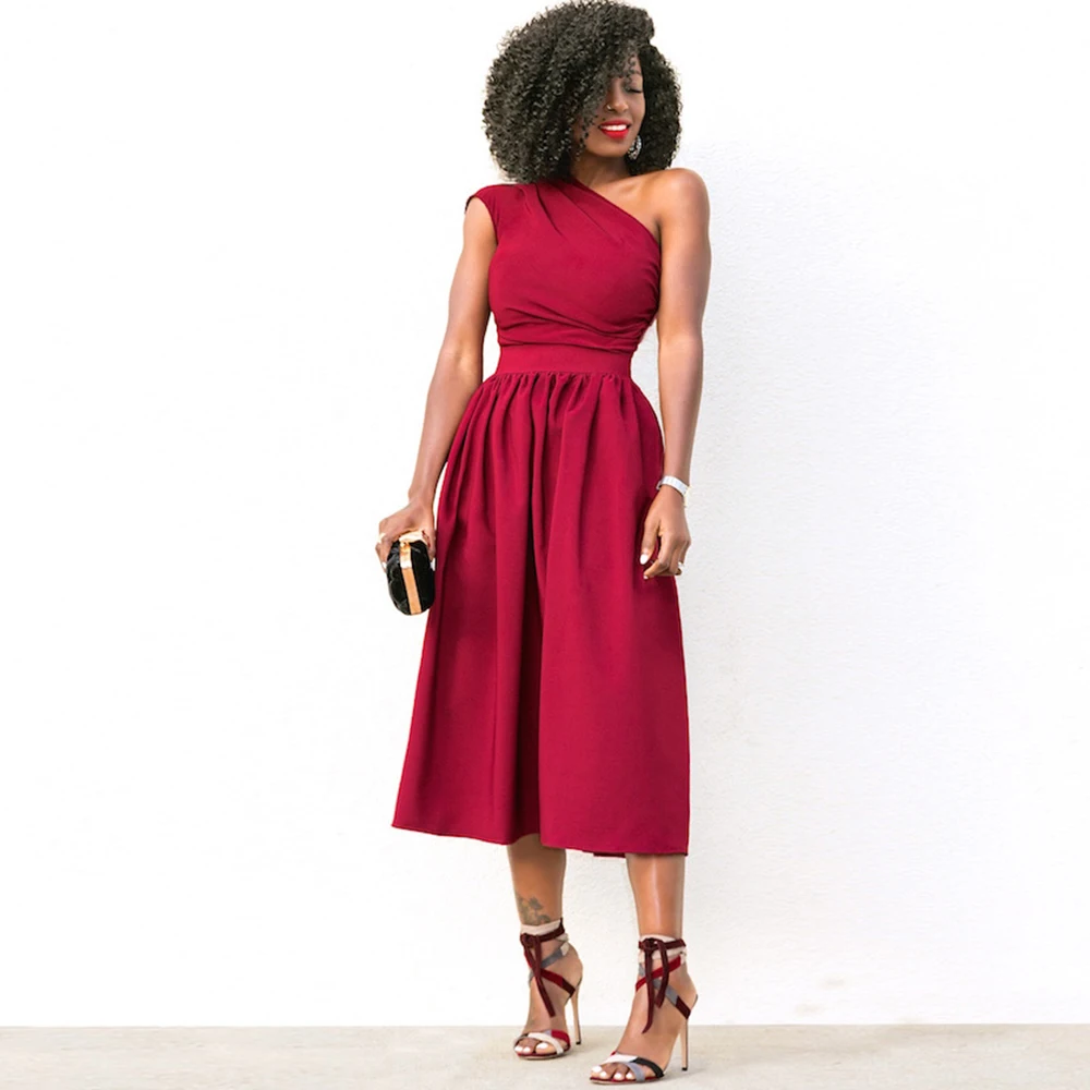 Женское вечернее платье на одно плечо Dower Me черное ТРАПЕЦИЕВИДНОЕ ПЛАТЬЕ МИДИ без